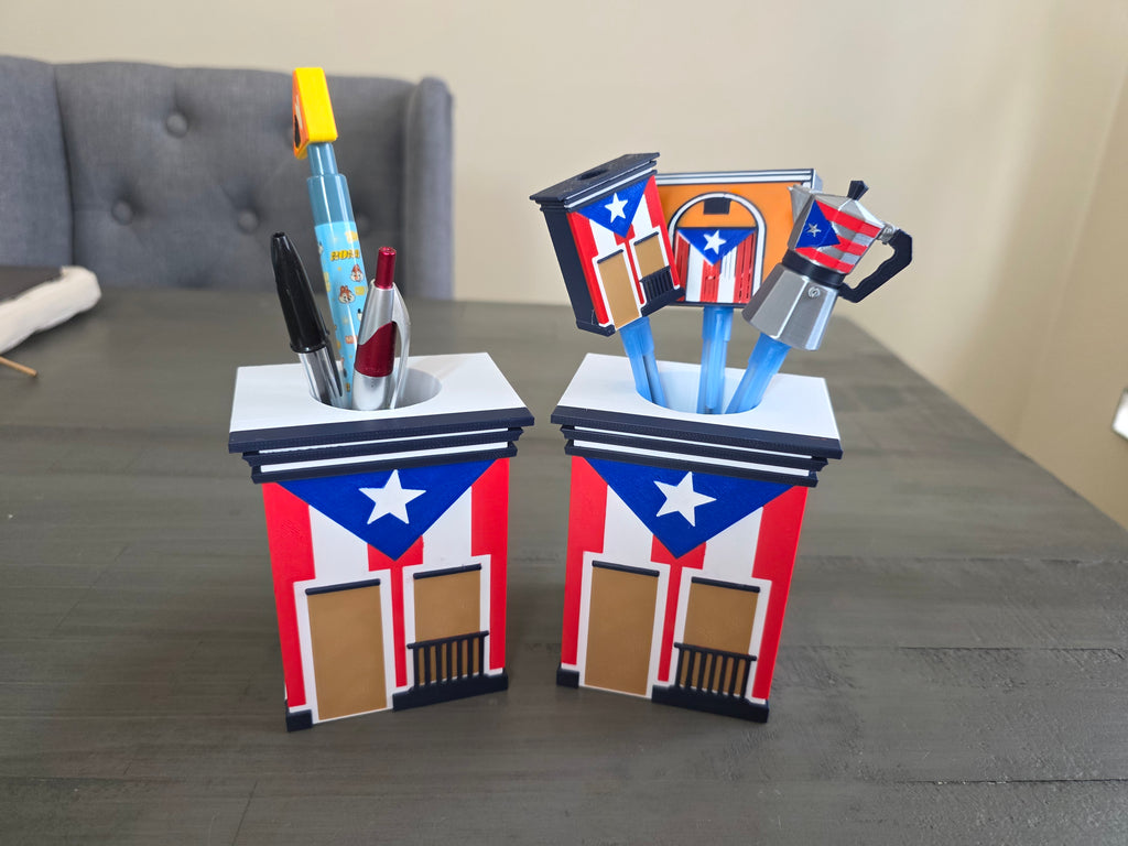 Puerto Rico Flag House Pen Holder | San Juan Inspired Desk Organizer | 3D Printed PLA Office Decor | Boricua Desk Accessory