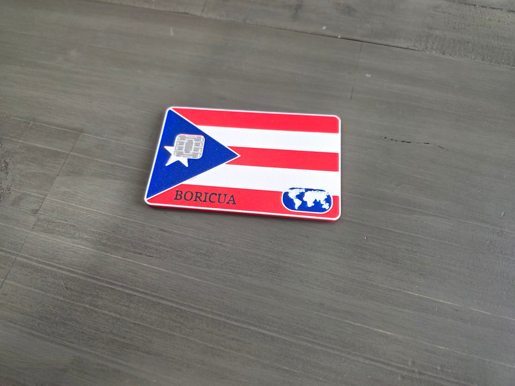 Puerto Rico Flag Card Holder | Boricua Contactless Wallet Card | 3D Printed PLA Slim Card | Tap to Pay Holder - Optional Personalization