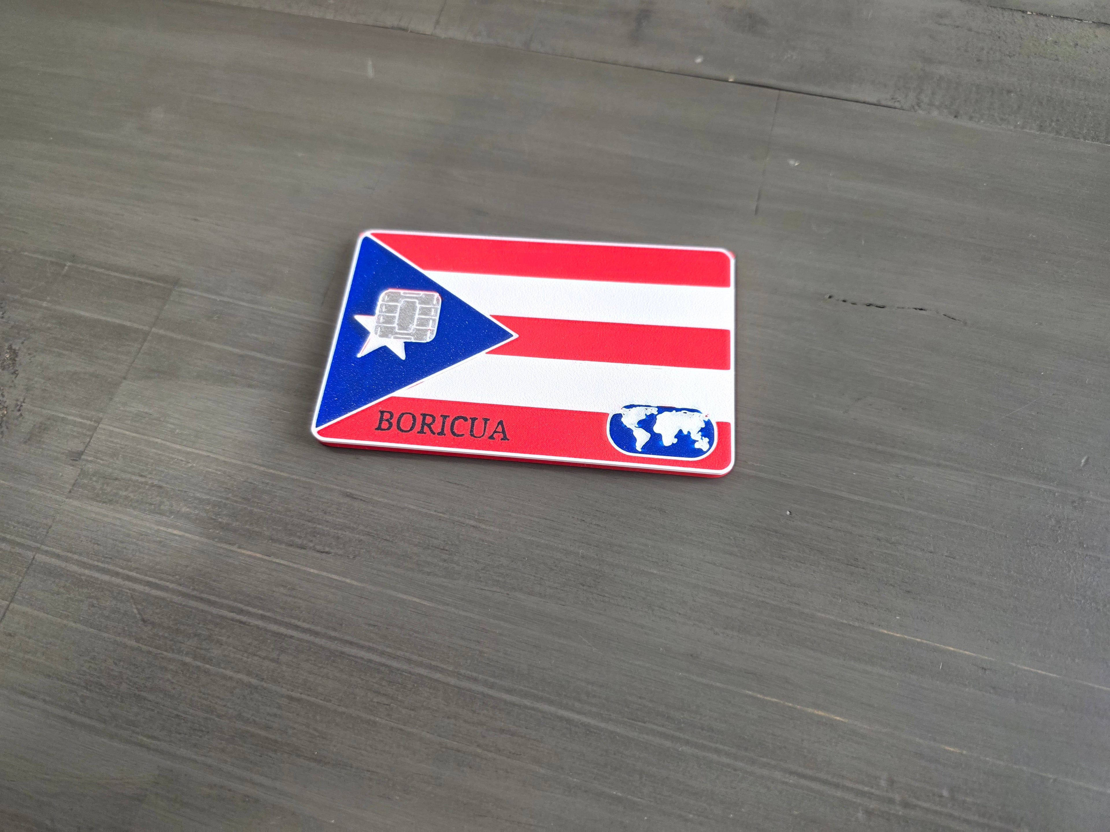 Puerto Rico Flag Card Holder | Boricua Contactless Wallet Card | 3D Printed PLA Slim Card | Tap to Pay Holder - Optional Personalization