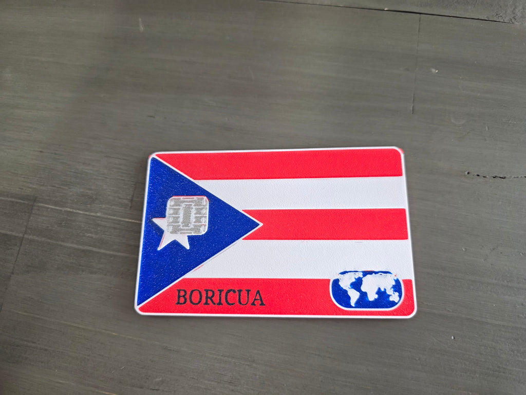 Puerto Rico Flag Card Holder | Boricua Contactless Wallet Card | 3D Printed PLA Slim Card | Tap to Pay Holder - Optional Personalization