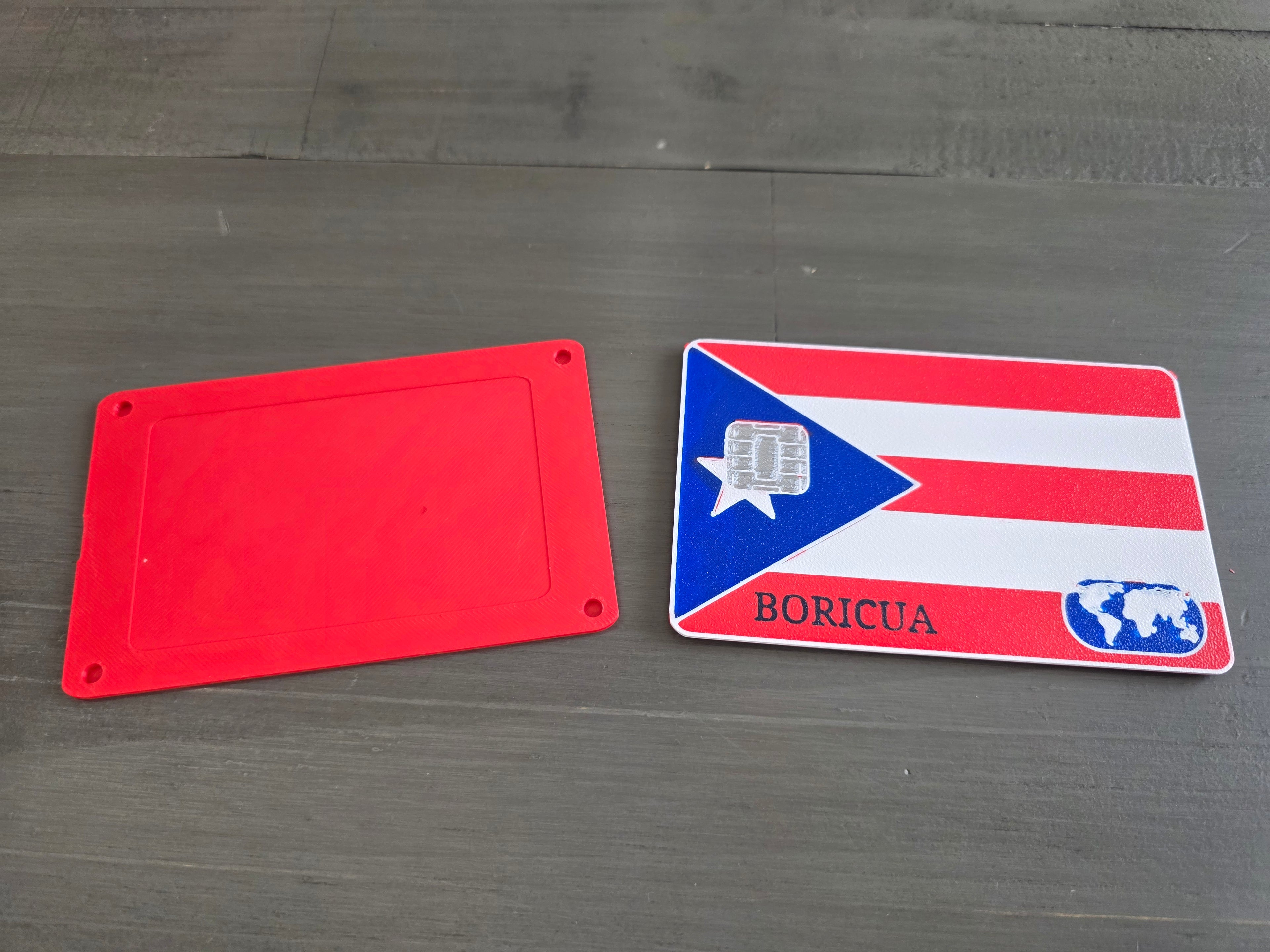 Puerto Rico Flag Card Holder | Boricua Contactless Wallet Card | 3D Printed PLA Slim Card | Tap to Pay Holder - Optional Personalization