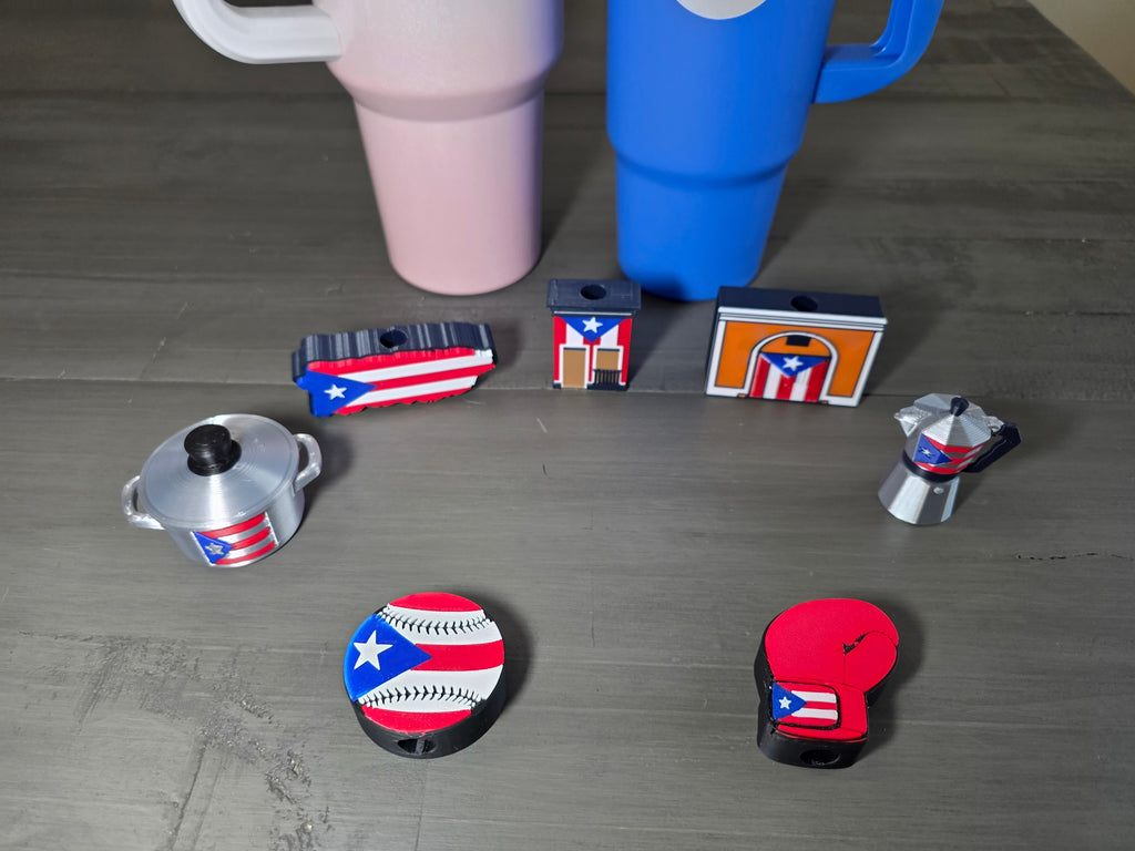 Puerto Rico Parade Themed Straw Charms – Pick Your Style | 3D Printed PLA 10mm Straw Toppers | Boricua Cup Accessories
