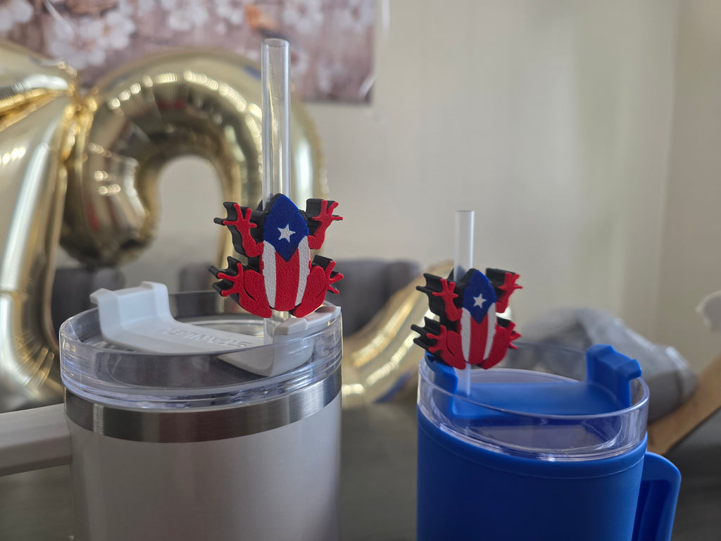 Puerto Rico Coquí Straw Charm | 3D Printed PLA Flag Coquí Topper | 10mm Straw Accessory | Boricua Cup Charm