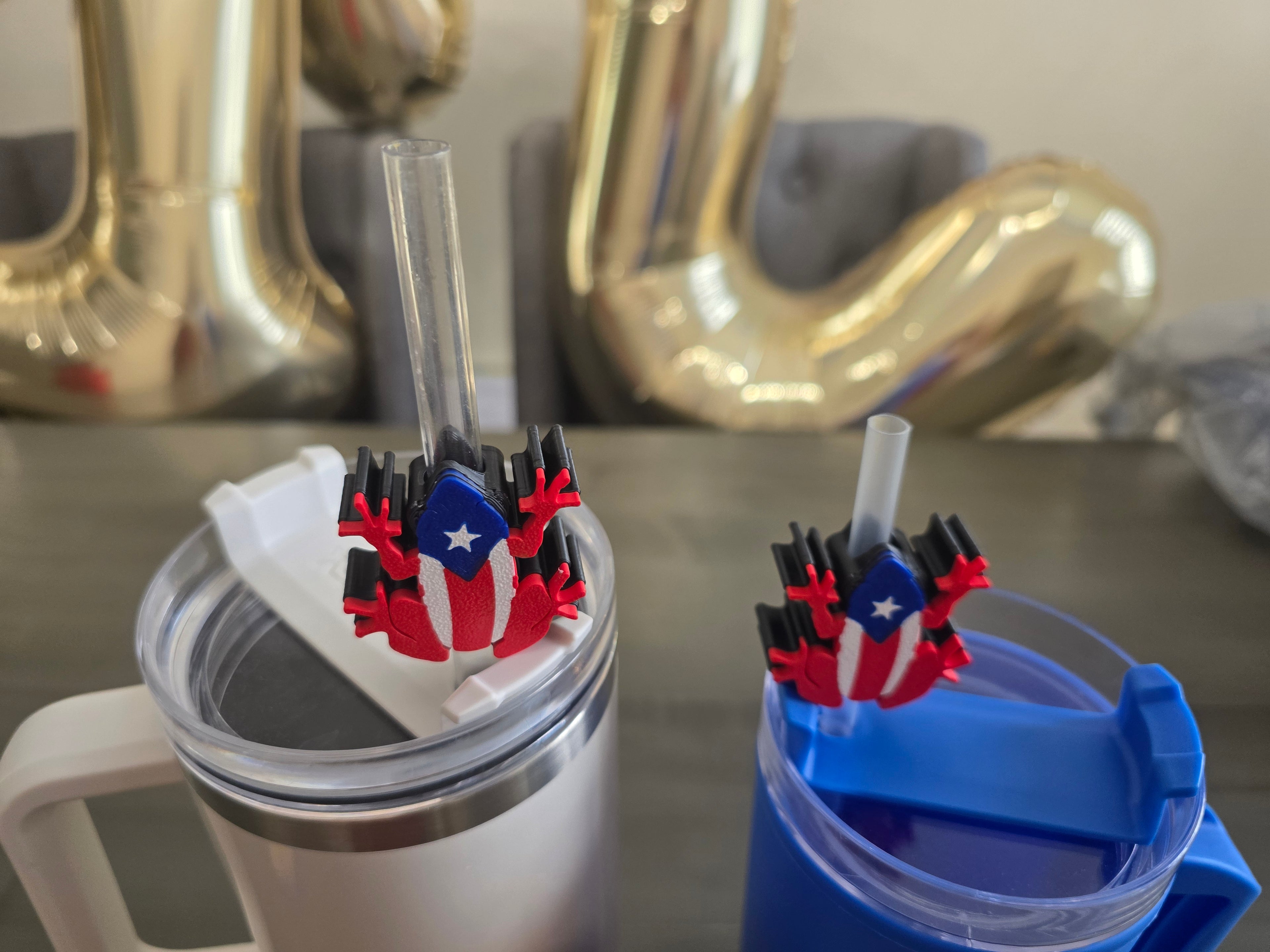 Puerto Rico Coquí Straw Charm | 3D Printed PLA Flag Coquí Topper | 10mm Straw Accessory | Boricua Cup Charm