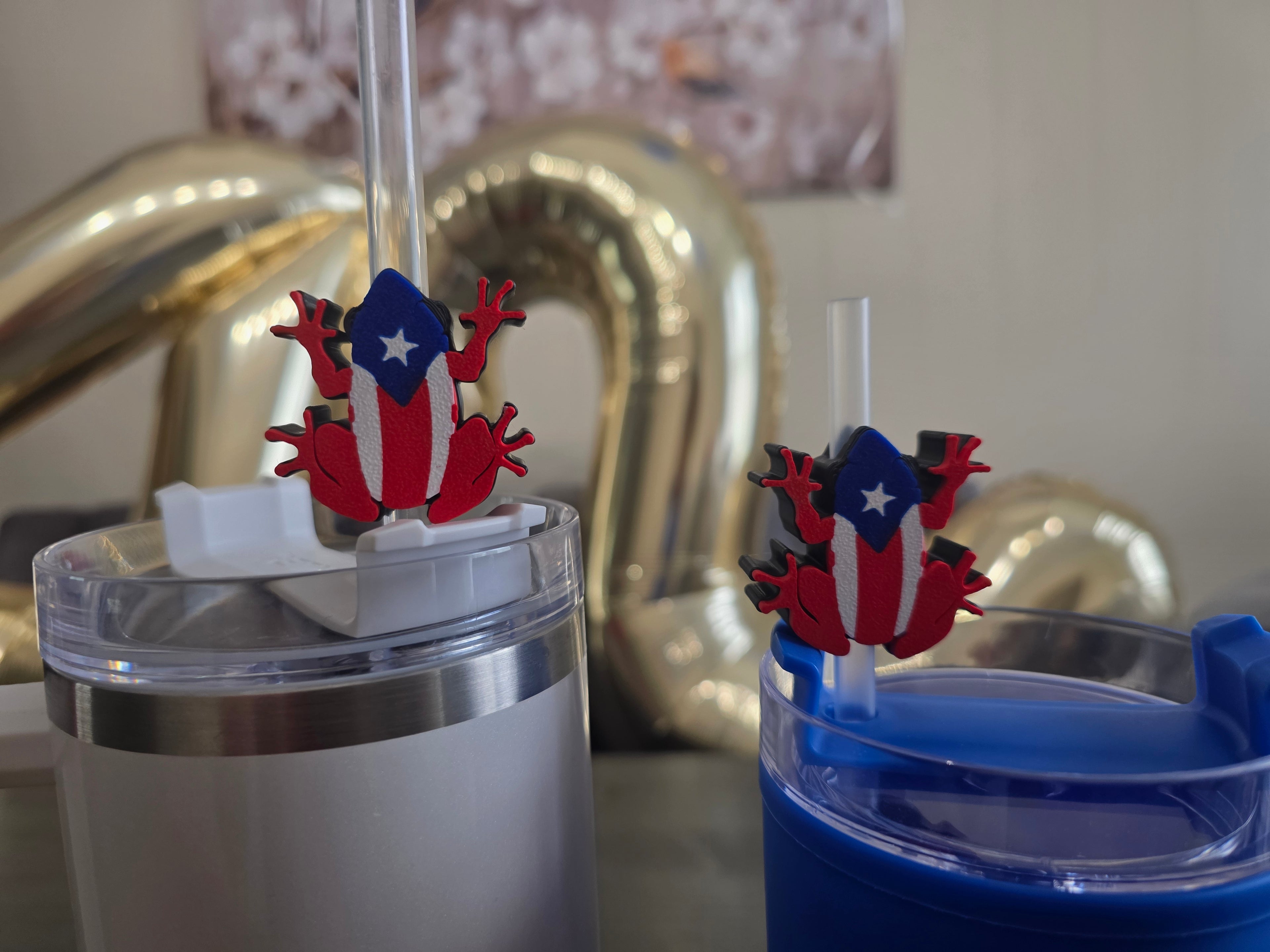 Puerto Rico Coquí Straw Charm | 3D Printed PLA Flag Coquí Topper | 10mm Straw Accessory | Boricua Cup Charm