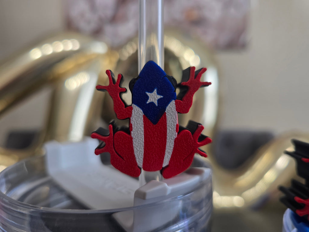 Puerto Rico Coquí Straw Charm | 3D Printed PLA Flag Coquí Topper | 10mm Straw Accessory | Boricua Cup Charm