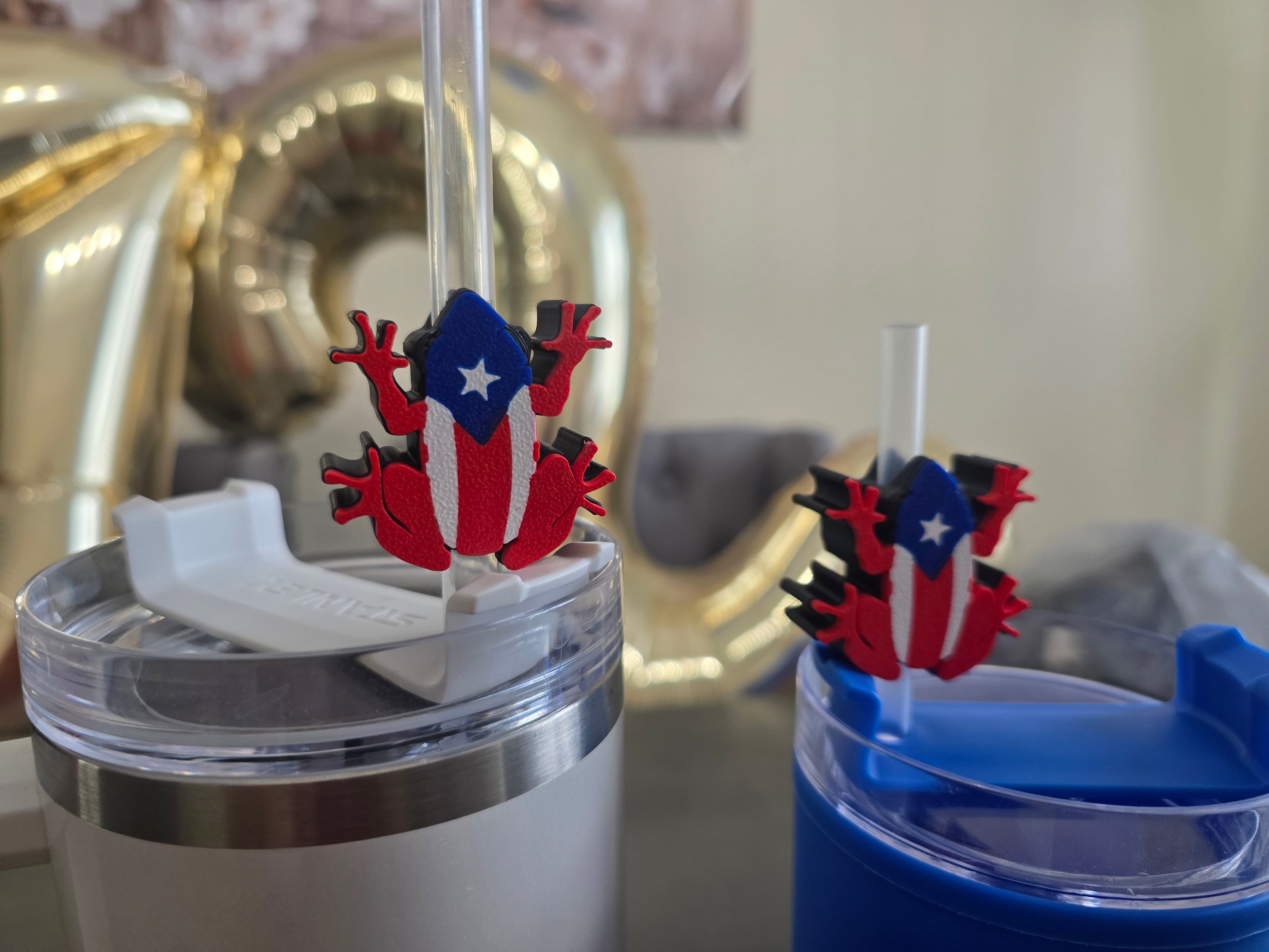 Puerto Rico Coquí Straw Charm | 3D Printed PLA Flag Coquí Topper | 10mm Straw Accessory | Boricua Cup Charm