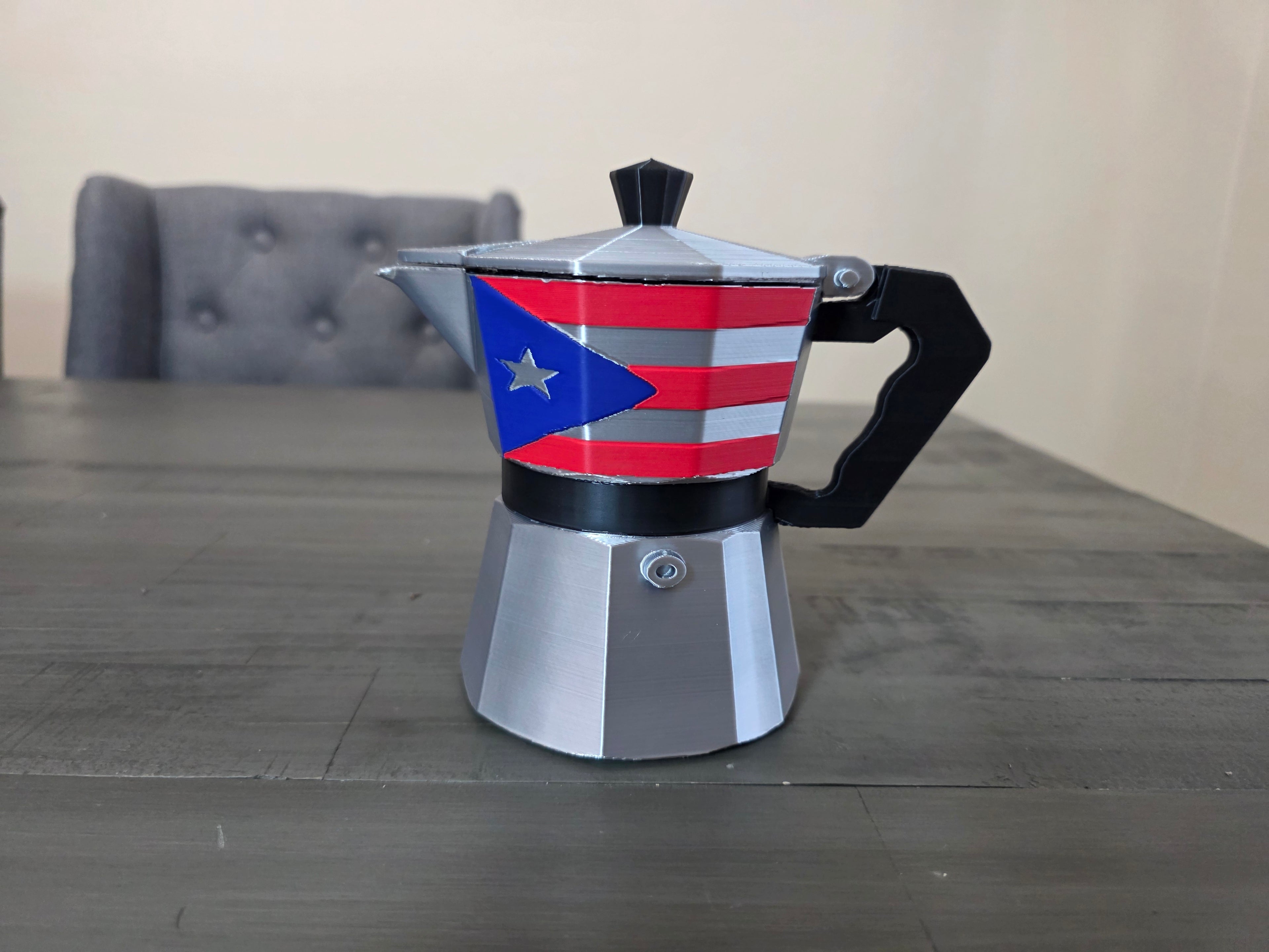 Puerto Rico Greca Can Holder Or Moka Pot Can Holder | 3D Printed Silk PLA | Boricua Coffee Pot Drink Holder | Puerto Rico Flag Decor