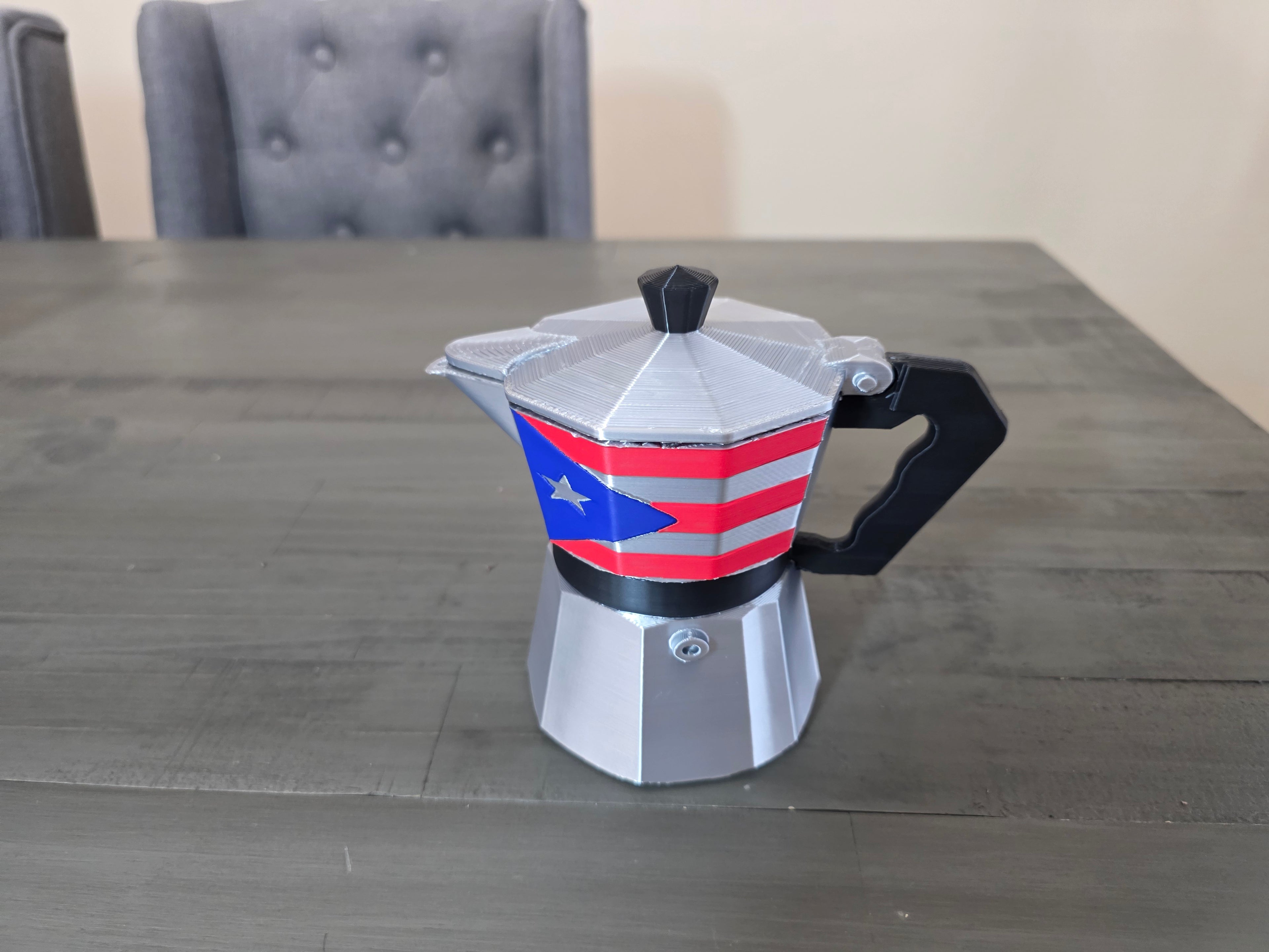 Puerto Rico Greca Can Holder Or Moka Pot Can Holder | 3D Printed Silk PLA | Boricua Coffee Pot Drink Holder | Puerto Rico Flag Decor