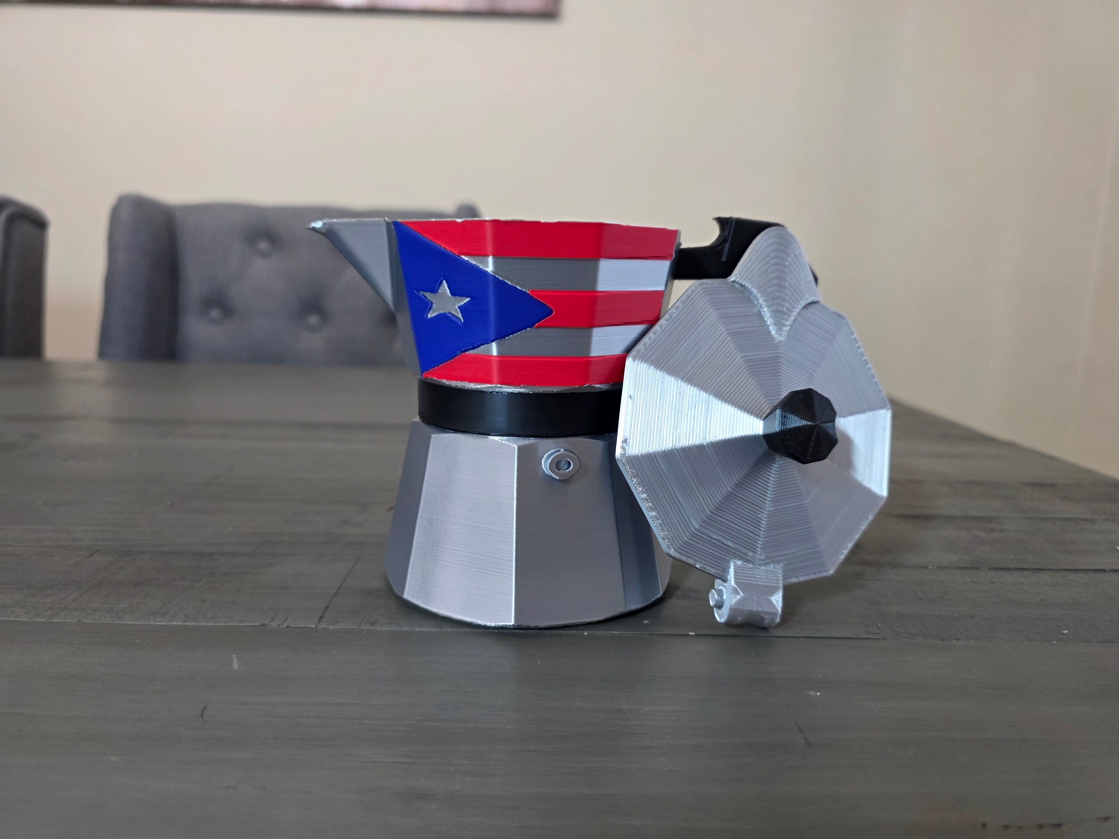 Puerto Rico Greca Can Holder Or Moka Pot Can Holder | 3D Printed Silk PLA | Boricua Coffee Pot Drink Holder | Puerto Rico Flag Decor