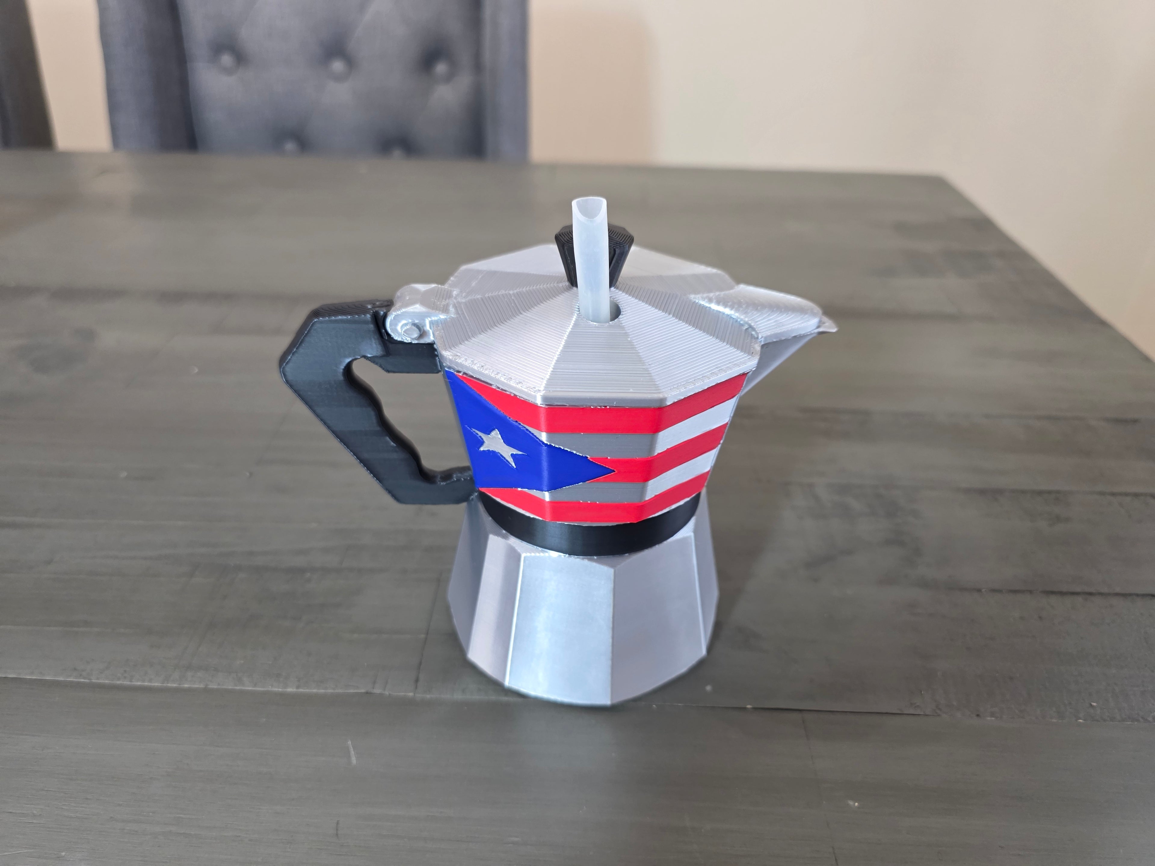 Puerto Rico Greca Can Holder Or Moka Pot Can Holder | 3D Printed Silk PLA | Boricua Coffee Pot Drink Holder | Puerto Rico Flag Decor