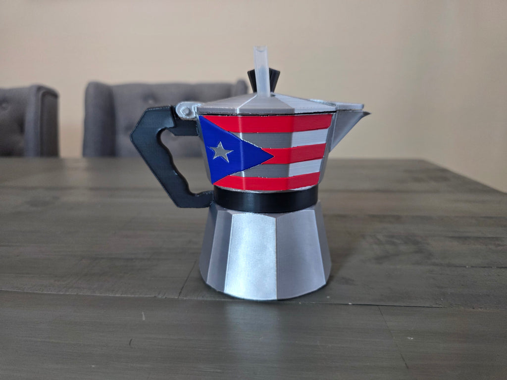 Puerto Rico Greca Can Holder Or Moka Pot Can Holder | 3D Printed Silk PLA | Boricua Coffee Pot Drink Holder | Puerto Rico Flag Decor