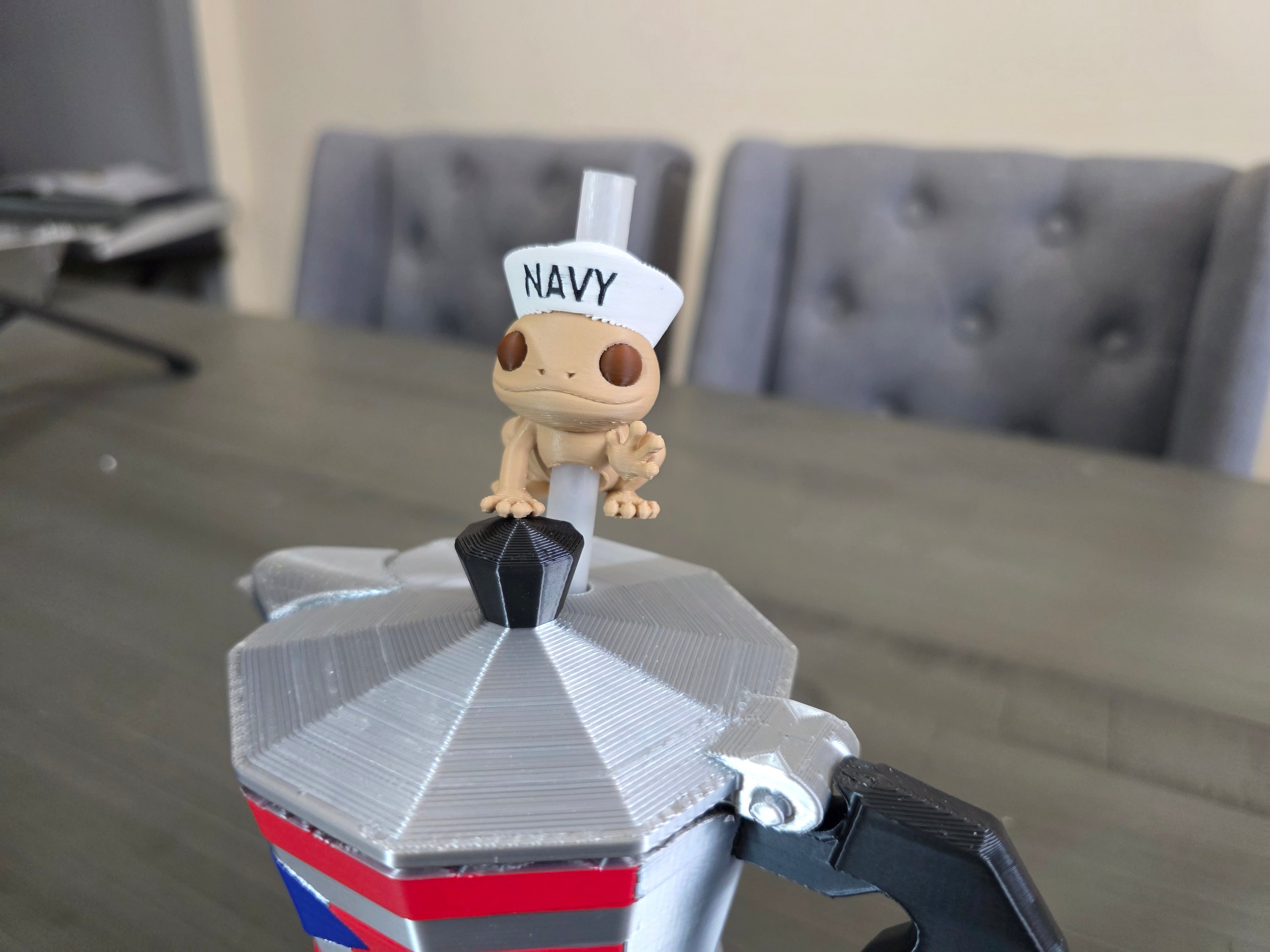 Coquí del Navy Straw Charm | 3D Printed PLA | Puerto Rico Frog Straw Topper | Military Inspired Cup Accessory