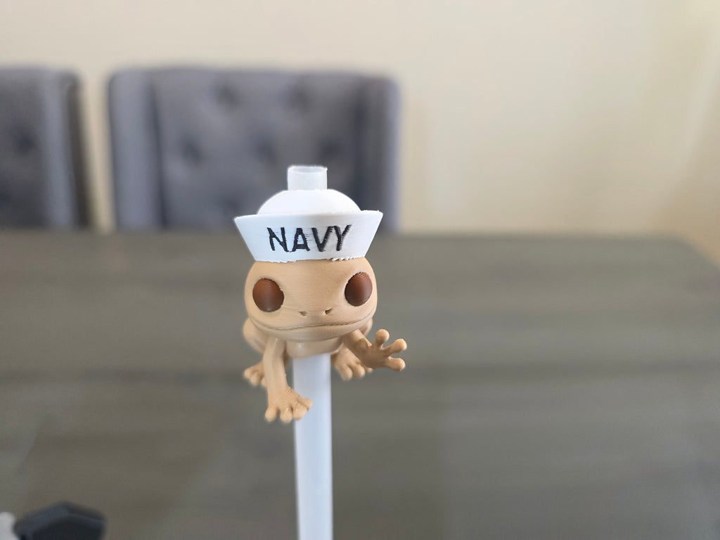 Coquí del Navy Straw Charm | 3D Printed PLA | Puerto Rico Frog Straw Topper | Military Inspired Cup Accessory