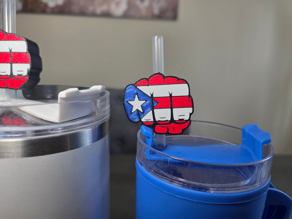 Puerto Rico Flag Fist Straw Charm | 3D Printed PLA Tumbler Accessory | Fits 10mm Straws | Boricua Drink Charm | Reusable Cup Decor