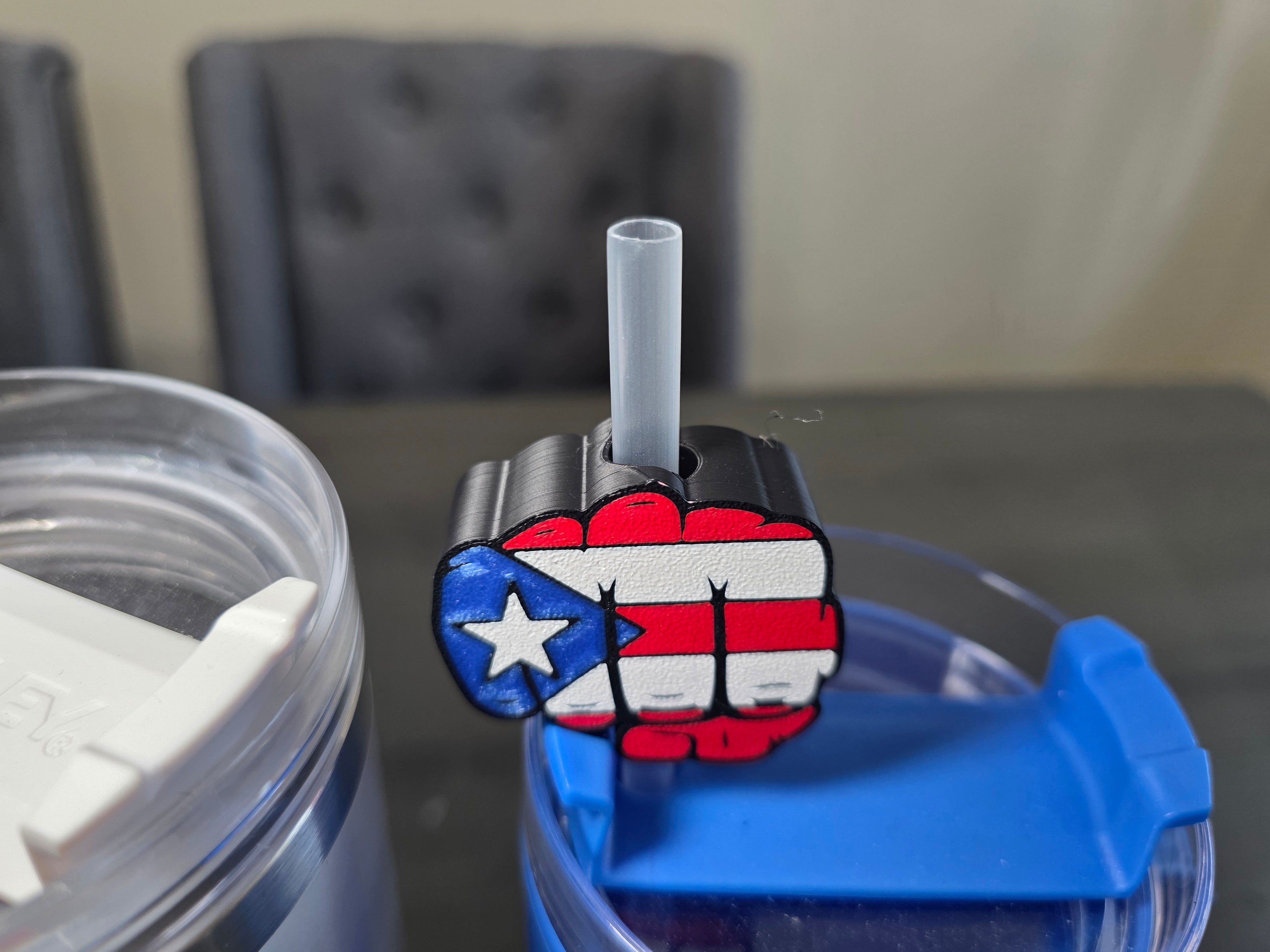 Puerto Rico Flag Fist Straw Charm | 3D Printed PLA Tumbler Accessory | Fits 10mm Straws | Boricua Drink Charm | Reusable Cup Decor
