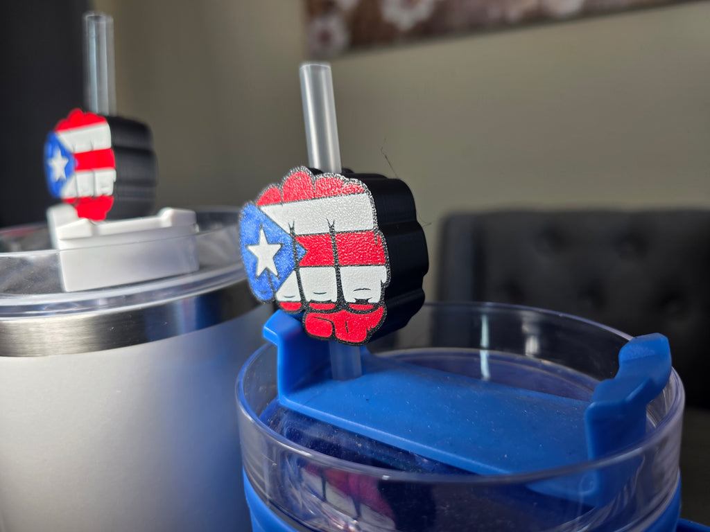 Puerto Rico Flag Fist Straw Charm | 3D Printed PLA Tumbler Accessory | Fits 10mm Straws | Boricua Drink Charm | Reusable Cup Decor