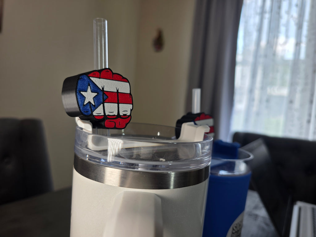 Puerto Rico Flag Fist Straw Charm | 3D Printed PLA Tumbler Accessory | Fits 10mm Straws | Boricua Drink Charm | Reusable Cup Decor
