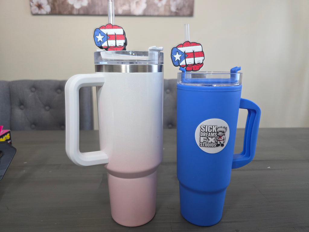Puerto Rico Flag Fist Straw Charm | 3D Printed PLA Tumbler Accessory | Fits 10mm Straws | Boricua Drink Charm | Reusable Cup Decor