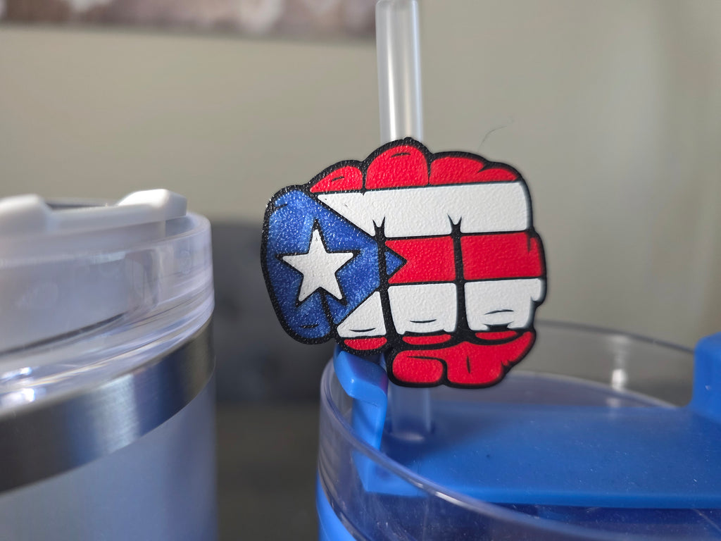 Puerto Rico Flag Fist Straw Charm | 3D Printed PLA Tumbler Accessory | Fits 10mm Straws | Boricua Drink Charm | Reusable Cup Decor