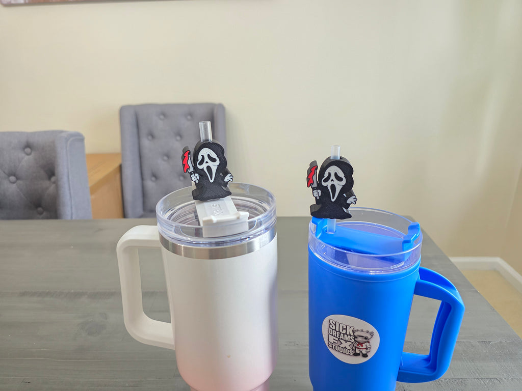 Cute Horror Ghost Mask Straw Topper | 3D Printed PLA Straw Charm | Spooky Halloween Cup Accessory | Fits 10mm Straws | Horror Fan Gift