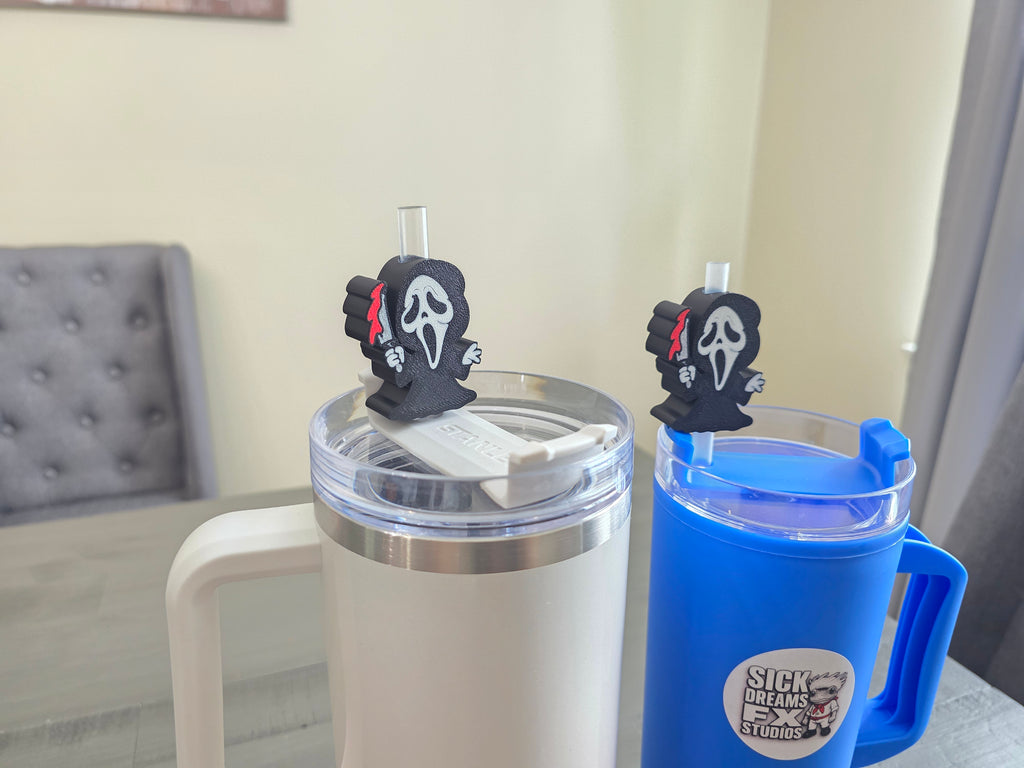 Cute Horror Ghost Mask Straw Topper | 3D Printed PLA Straw Charm | Spooky Halloween Cup Accessory | Fits 10mm Straws | Horror Fan Gift