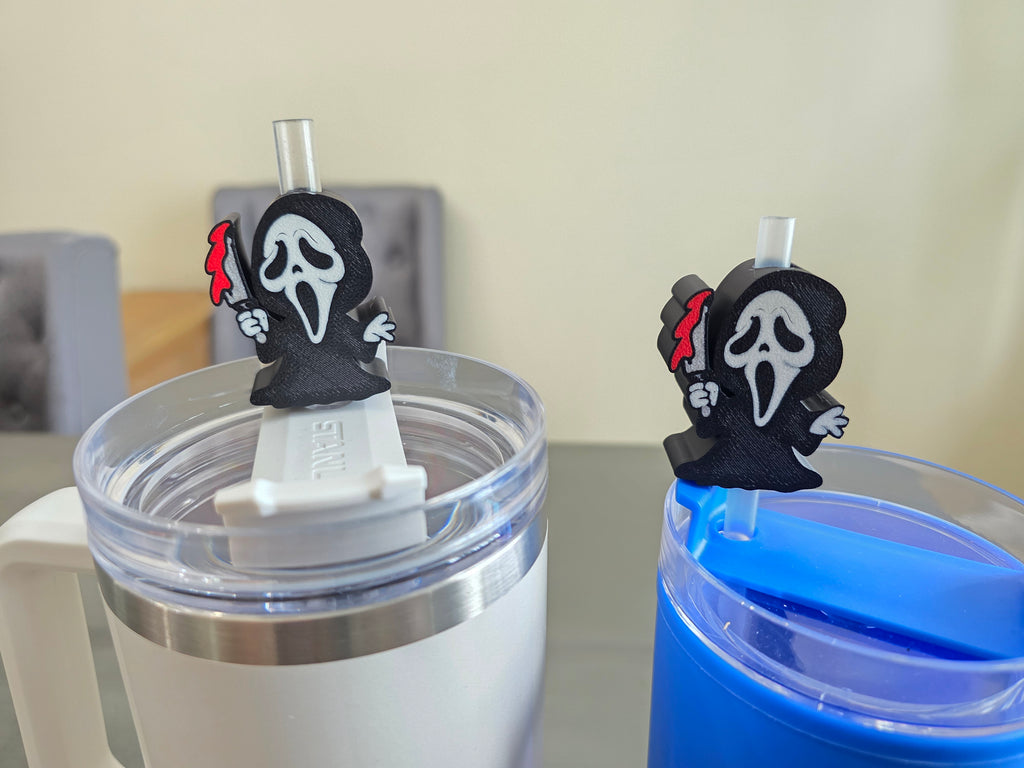 Cute Horror Ghost Mask Straw Topper | 3D Printed PLA Straw Charm | Spooky Halloween Cup Accessory | Fits 10mm Straws | Horror Fan Gift