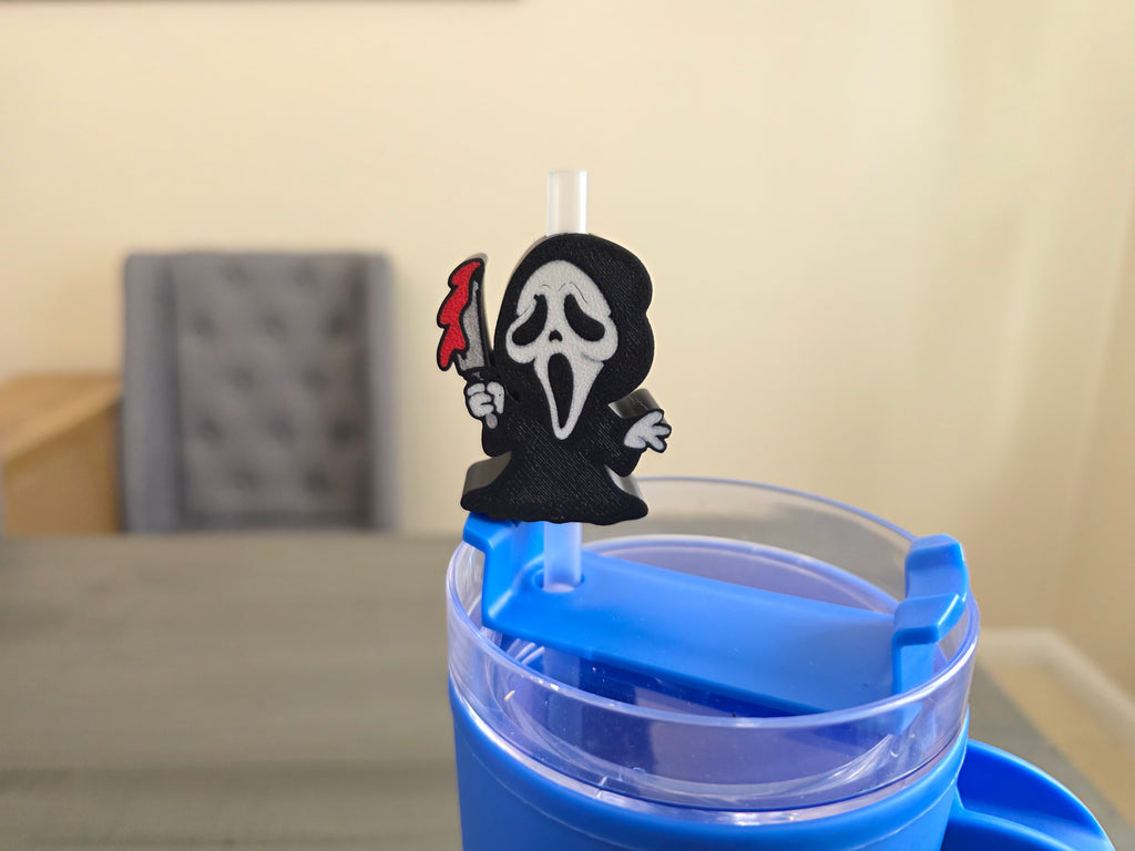 Cute Horror Ghost Mask Straw Topper | 3D Printed PLA Straw Charm | Spooky Halloween Cup Accessory | Fits 10mm Straws | Horror Fan Gift