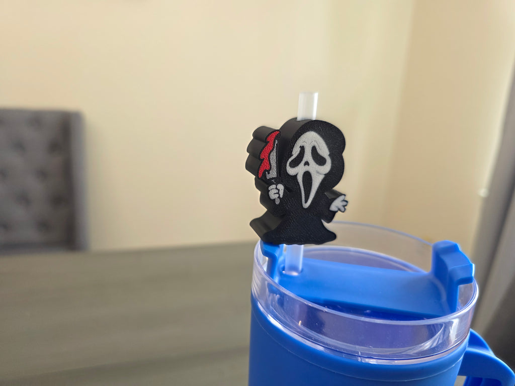 Cute Horror Ghost Mask Straw Topper | 3D Printed PLA Straw Charm | Spooky Halloween Cup Accessory | Fits 10mm Straws | Horror Fan Gift