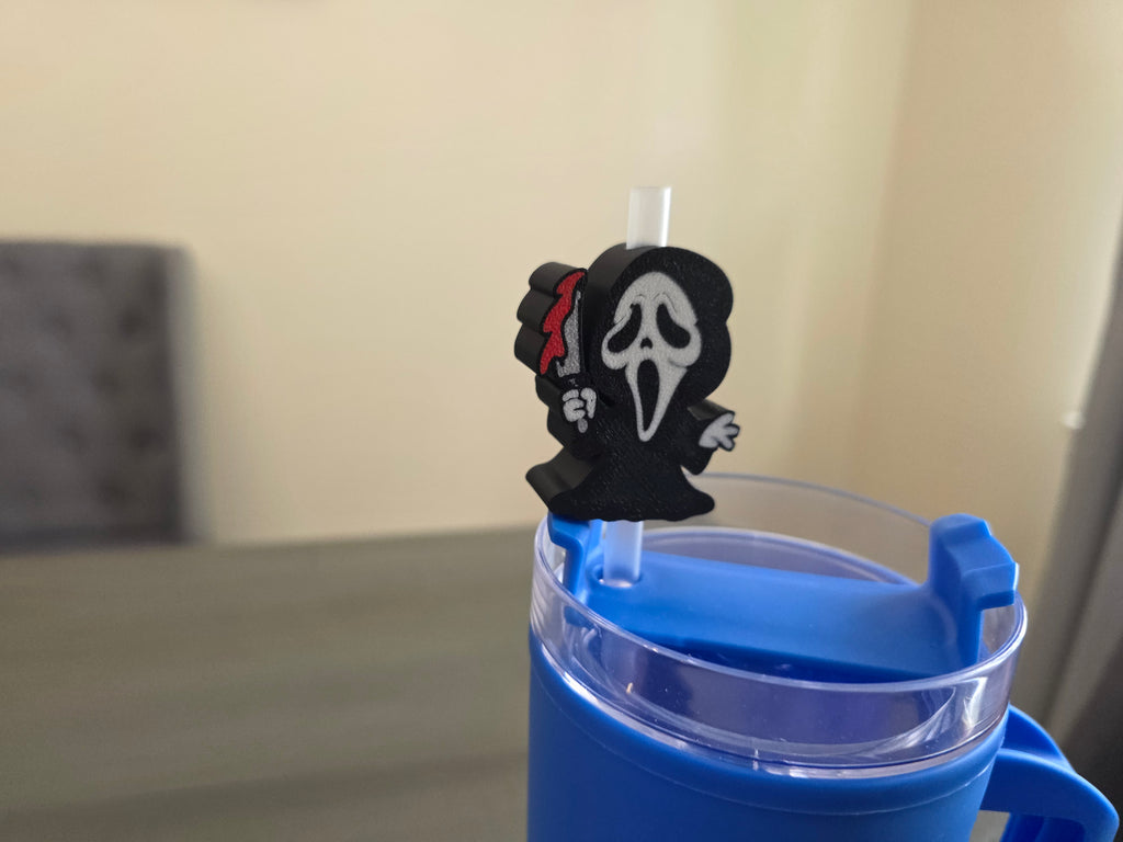 Cute Horror Ghost Mask Straw Topper | 3D Printed PLA Straw Charm | Spooky Halloween Cup Accessory | Fits 10mm Straws | Horror Fan Gift