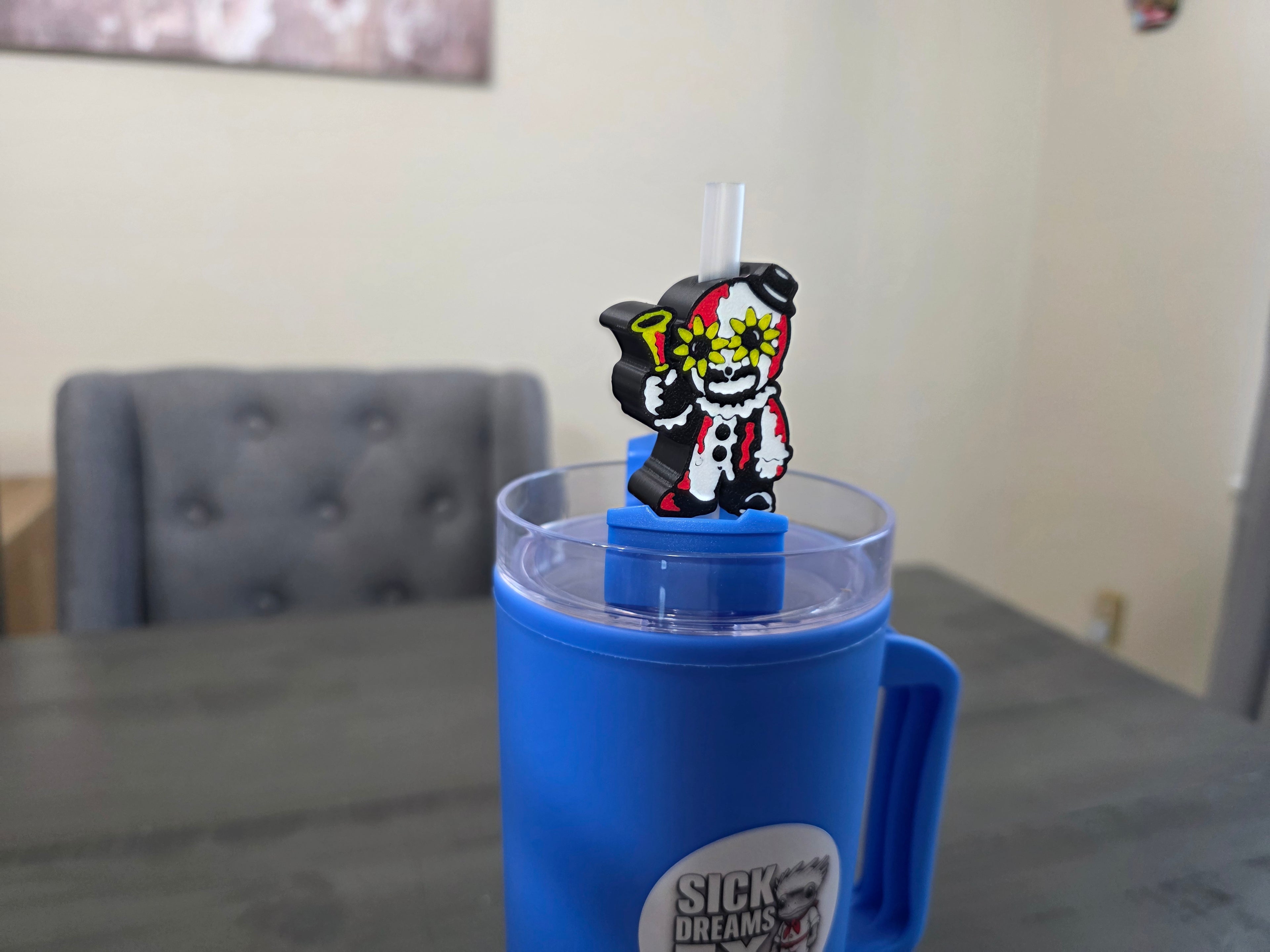 Cute Horror Terror Clown Straw Topper ( Only 1)| 3D Printed PLA Straw Charm | Spooky Halloween Cup Accessory | Fits 10mm Straws | Horror Fan Gift