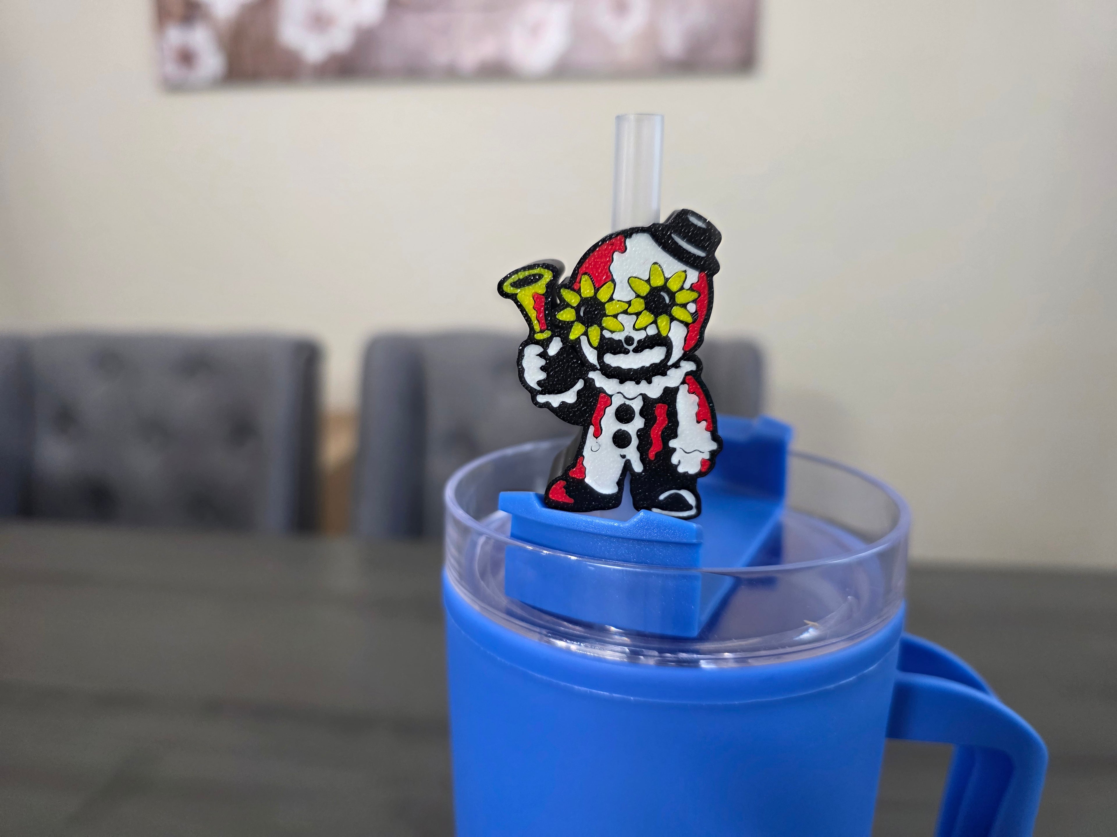 Cute Horror Terror Clown Straw Topper ( Only 1)| 3D Printed PLA Straw Charm | Spooky Halloween Cup Accessory | Fits 10mm Straws | Horror Fan Gift