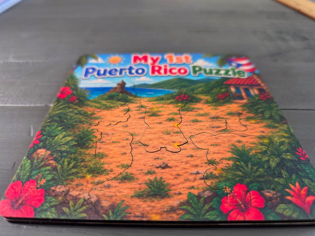 My First Puerto Rico Puzzle | 5-Piece 5x5 Laser Cut Wooden Puzzle | Coquí, Rooster, Pig, Jíbaro & Jíbarita | Boricua Gift