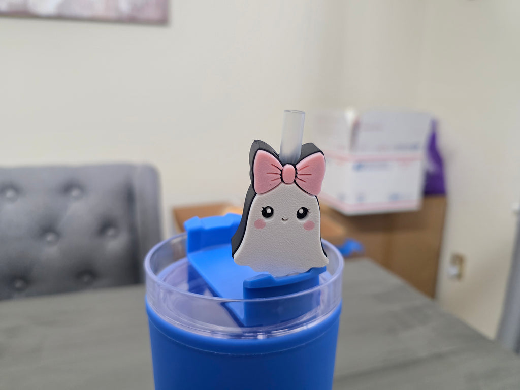 Cute Ghost Straw Charm (Only 1) | 3D Printed Halloween Straw Topper | Spooky Cup Accessory | Ghost Tumbler Charm | Creepy Cute Gift