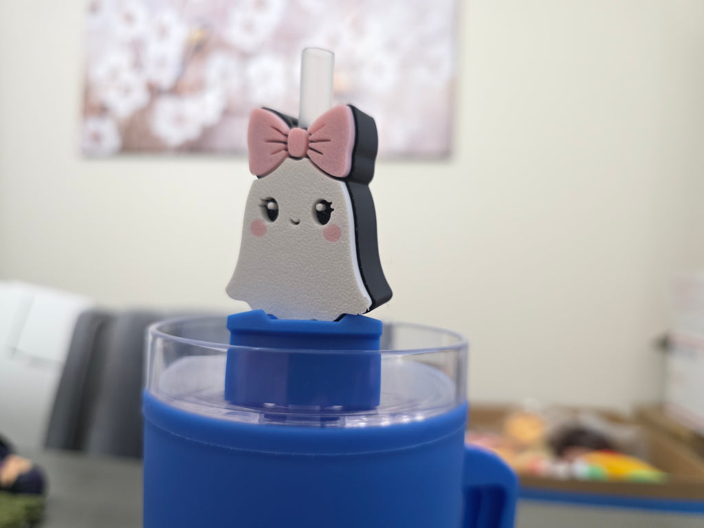 Cute Ghost Straw Charm (Only 1) | 3D Printed Halloween Straw Topper | Spooky Cup Accessory | Ghost Tumbler Charm | Creepy Cute Gift