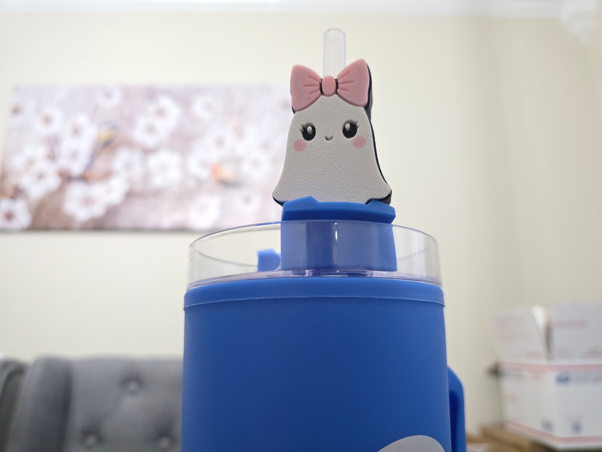 Cute Ghost Straw Charm (Only 1) | 3D Printed Halloween Straw Topper | Spooky Cup Accessory | Ghost Tumbler Charm | Creepy Cute Gift