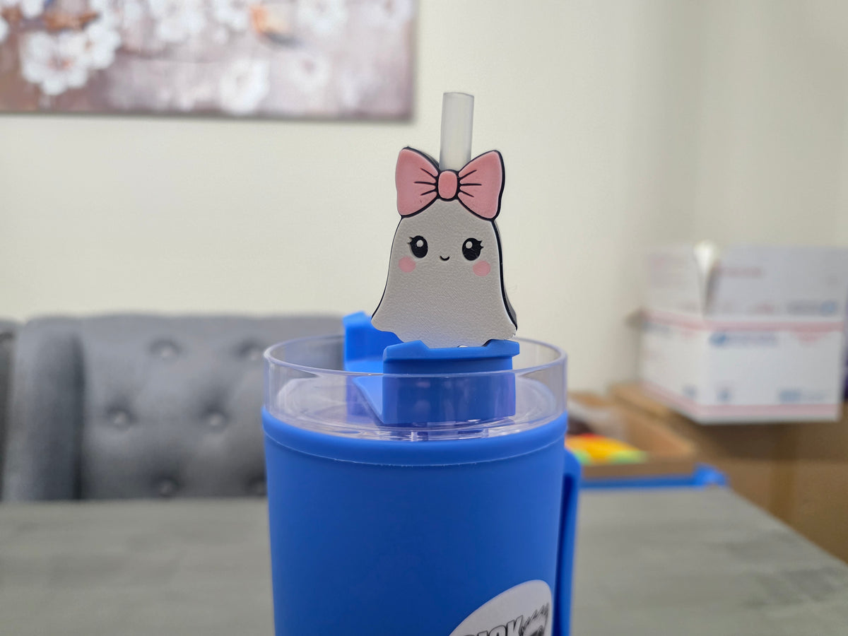 Cute Ghost Straw Charm (Only 1) | 3D Printed Halloween Straw Topper | Spooky Cup Accessory | Ghost Tumbler Charm | Creepy Cute Gift