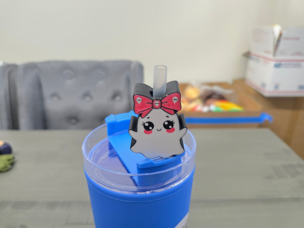 Cute Ghost Straw Charm (Only 1) | 3D Printed Halloween Straw Topper | Spooky Cup Accessory | Ghost Tumbler Charm | Creepy Cute Gift
