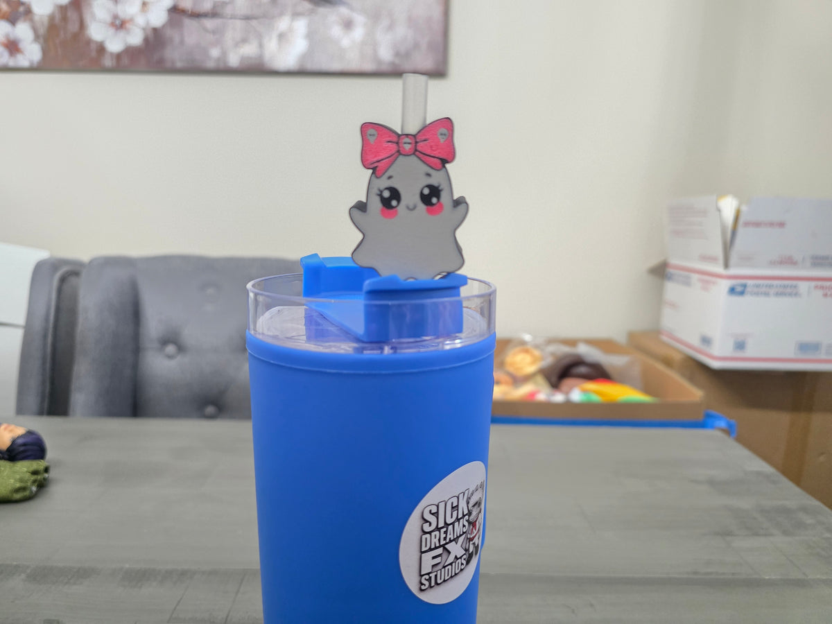 Cute Ghost Straw Charm (Only 1) | 3D Printed Halloween Straw Topper | Spooky Cup Accessory | Ghost Tumbler Charm | Creepy Cute Gift