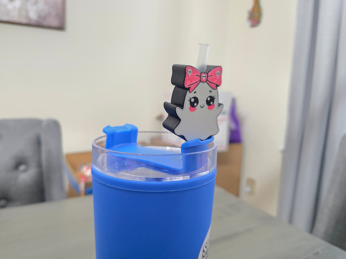 Cute Ghost Straw Charm (Only 1) | 3D Printed Halloween Straw Topper | Spooky Cup Accessory | Ghost Tumbler Charm | Creepy Cute Gift
