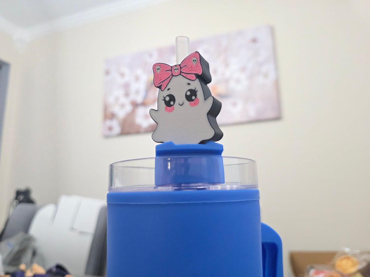 Cute Ghost Straw Charm (Only 1) | 3D Printed Halloween Straw Topper | Spooky Cup Accessory | Ghost Tumbler Charm | Creepy Cute Gift