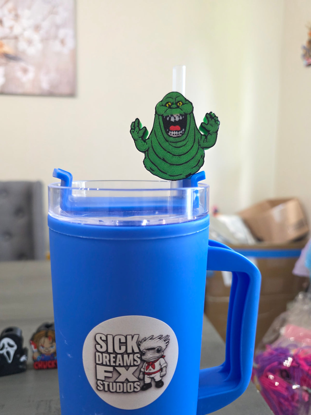 Green Slime Monster Straw Topper, 3D Printed Screaming Ghost Charm, Creepy Cute Halloween Cup Accessory, Funny Spooky Gift ( Only 1)