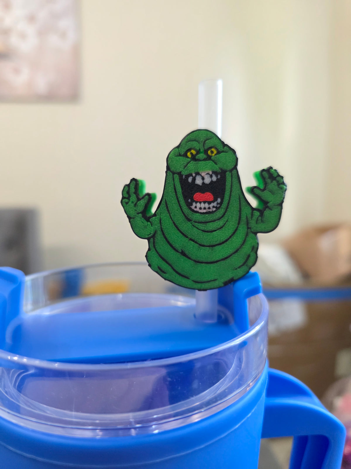 Green Slime Monster Straw Topper, 3D Printed Screaming Ghost Charm, Creepy Cute Halloween Cup Accessory, Funny Spooky Gift ( Only 1)
