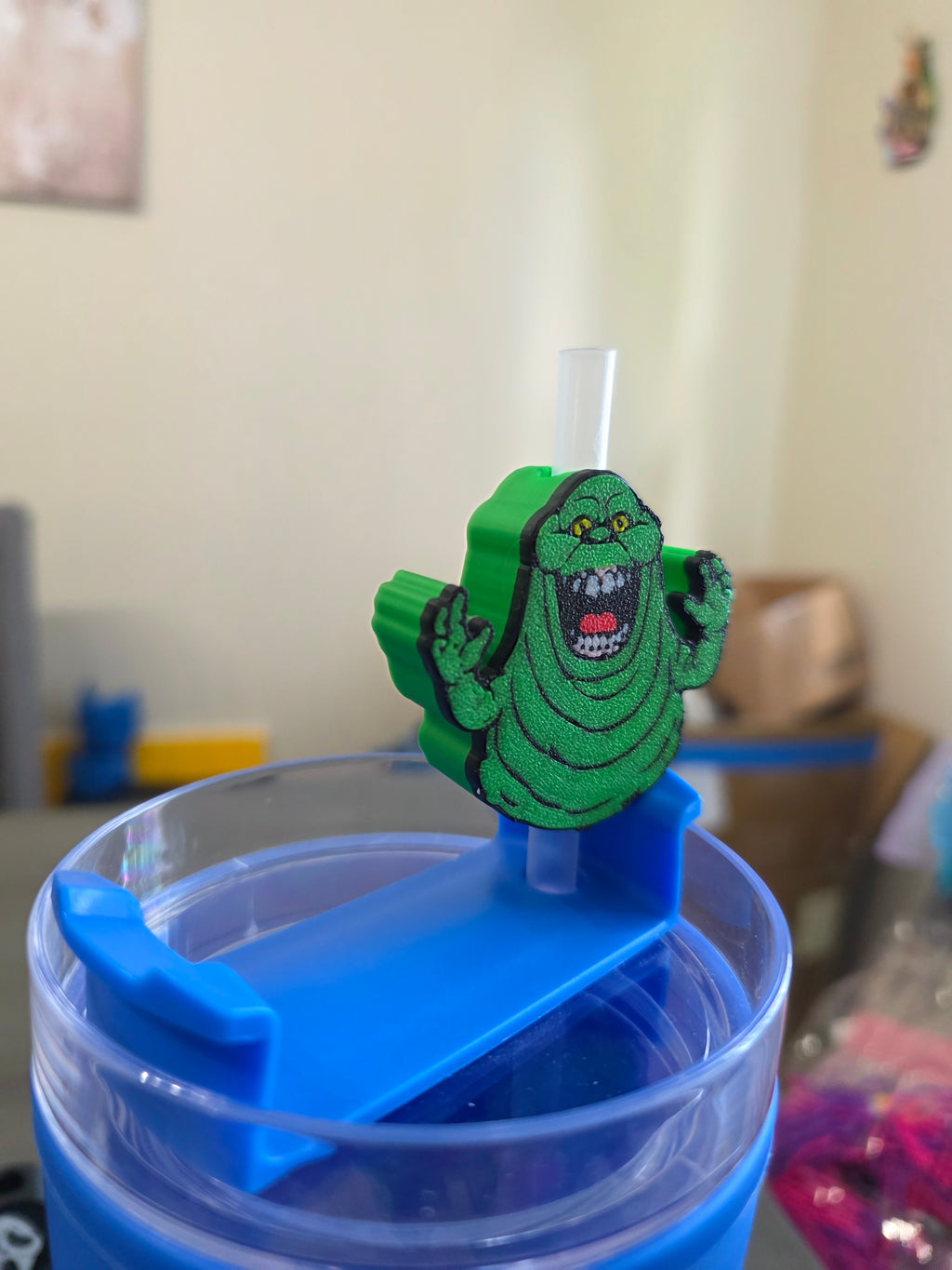 Green Slime Monster Straw Topper, 3D Printed Screaming Ghost Charm, Creepy Cute Halloween Cup Accessory, Funny Spooky Gift ( Only 1)