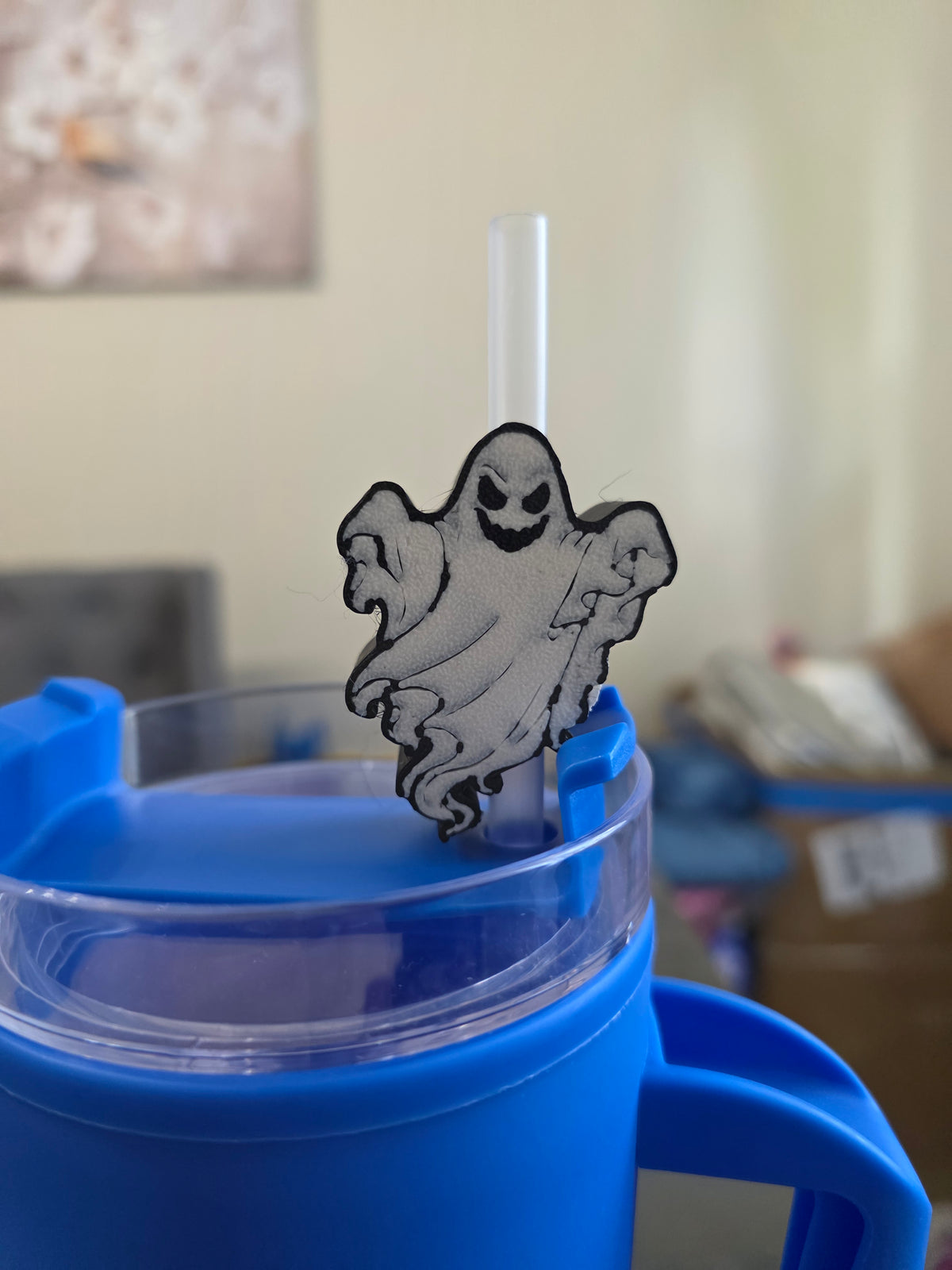 Ghost Straw Topper, Creepy Halloween Straw Charm, 3D Printed Scary Ghost Cup Accessory, Spooky Tumbler Decoration, Horror Gift ( Only 1)