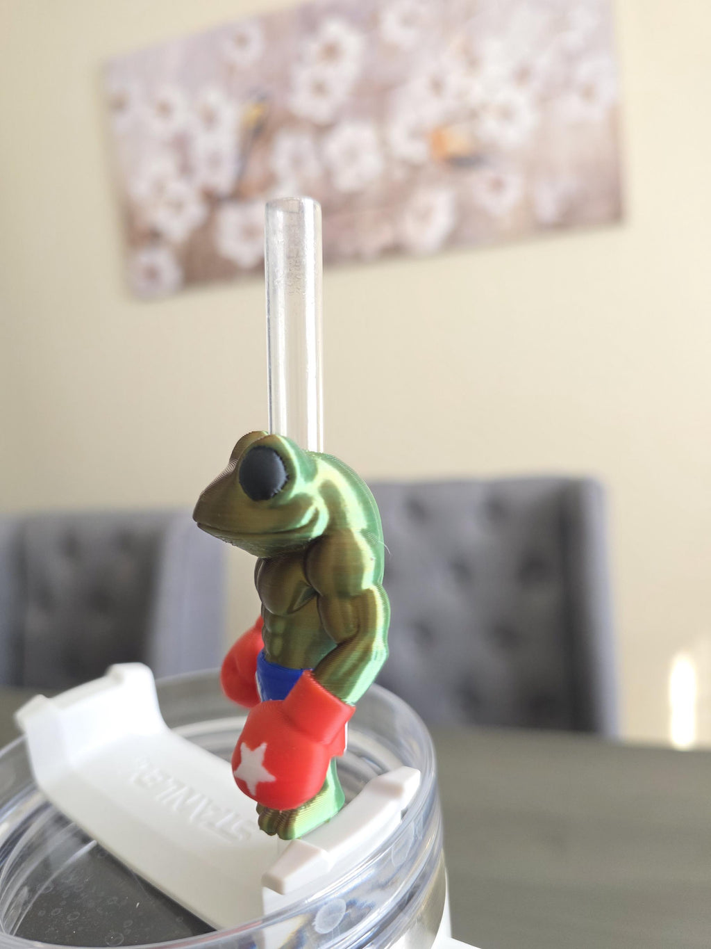 Puerto Rico Coquí Boxeador Straw Charm – 3D Printed 3-Color Silk PLA, Fits 10.5-11mm Tumbler Straw | Straw Cover Topper Tumbler Accessory