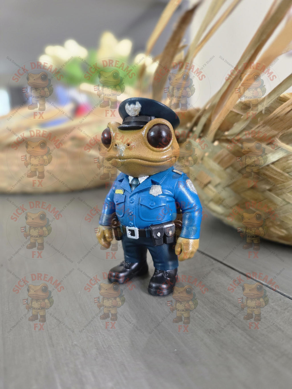 Puerto Rican Coquí Policía Police Officer Figurine | 3D Printed ABS Resin Collectible | 3” Tall | Hand-Painted Boricua Tribute PR