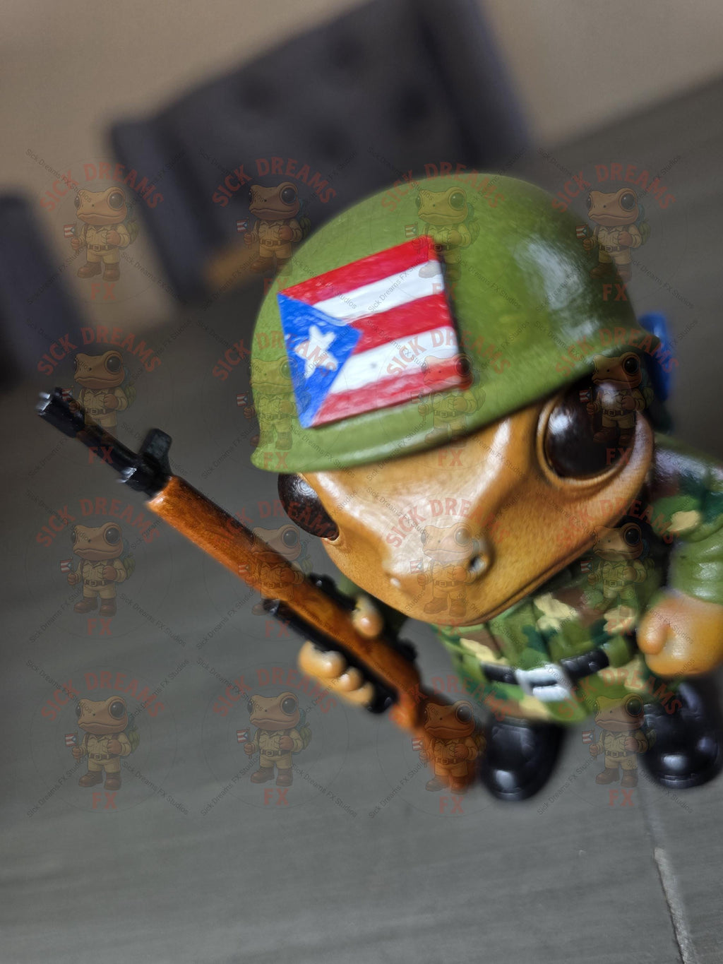 Puerto Rico Coquí Soldier Figurine 3.15" Inches | Hand Painted ABS Resin Collectible | Boricua Army Soldier Gift