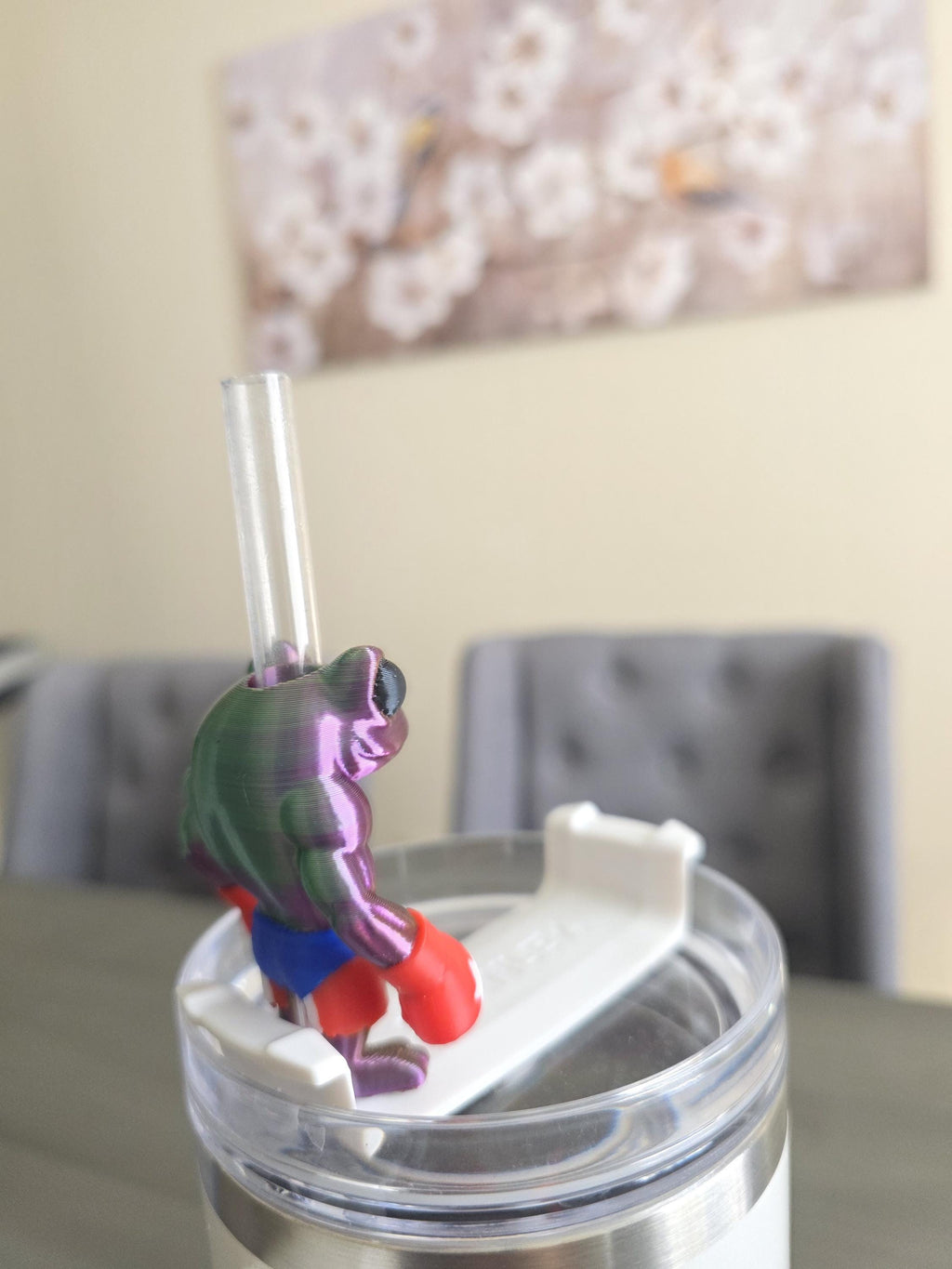 Puerto Rico Coquí Boxeador Straw Charm – 3D Printed 3-Color Silk PLA, Fits 10.5-11mm Tumbler Straw | Straw Cover Topper Tumbler Accessory