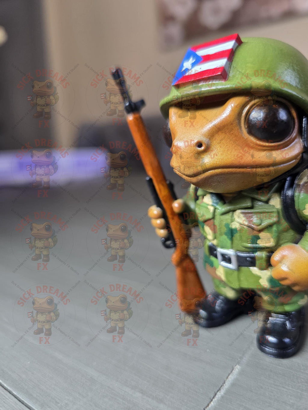 Puerto Rico Coquí Soldier Figurine 3.15" Inches | Hand Painted ABS Resin Collectible | Boricua Army Soldier Gift